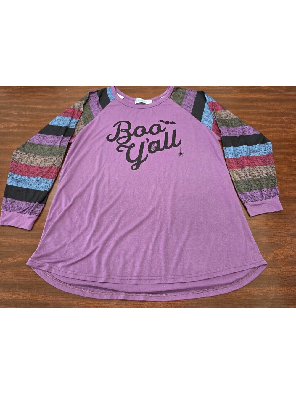 Southern Grace Boo Yall Halloween Long Sleeve T Shirt Womens 2XL Purple Striped